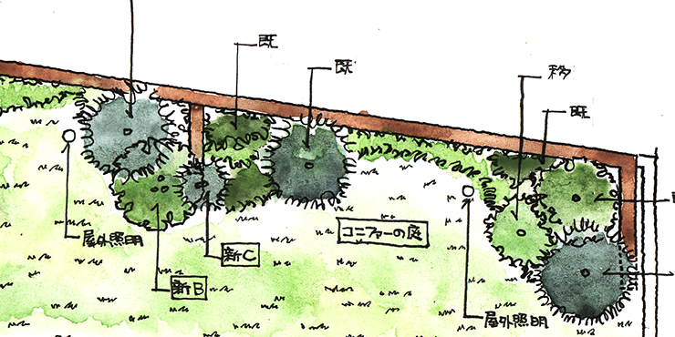 木製フェンスの平面図